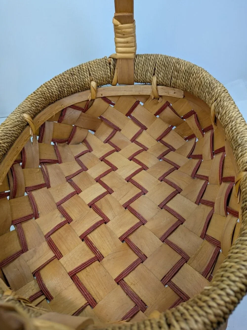 Vintage Mixed Media Decorative Basket Solid Wood Handle Nailed Construction
